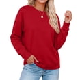 thumbnail image 4 of Womens Crew Neck Sweatshirts Long Sleeve Fall Casual Basic Pullover Loose Fit Top Sweatshirt Fashion Red XL, 4 of 6