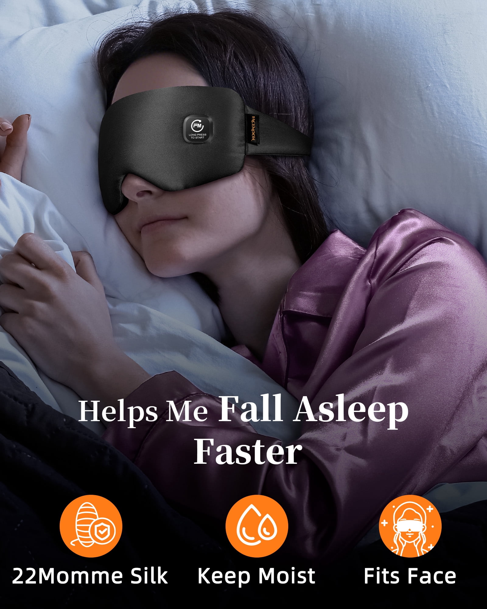 FACEMOON Silk Cordless Heated Sleep Eye Mask for Dry Eyes Relief w/ Storage Case, Blue