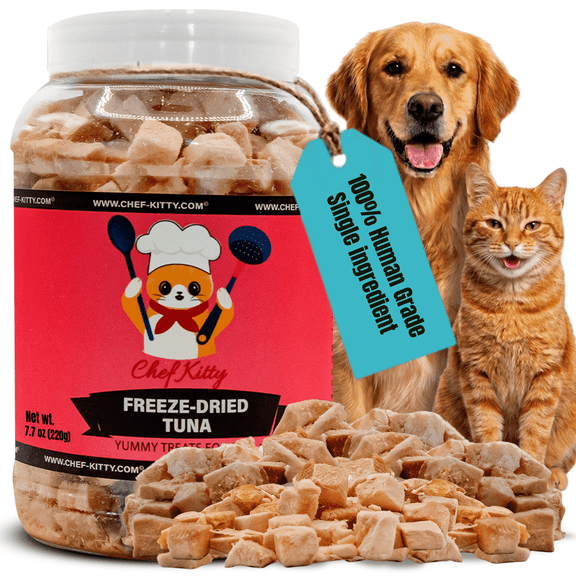 Chef Kitty Tuna Freeze Dried Treats for Cats and Dogs, 7.4 oz Bottle