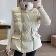 thumbnail image 2 of IROINNID Women's Puffer Vest Solid Color Sleeveless Warm Pocket Vest Coat Short Jacket Winter Stand-up Button Outerwear, White, 2 of 5