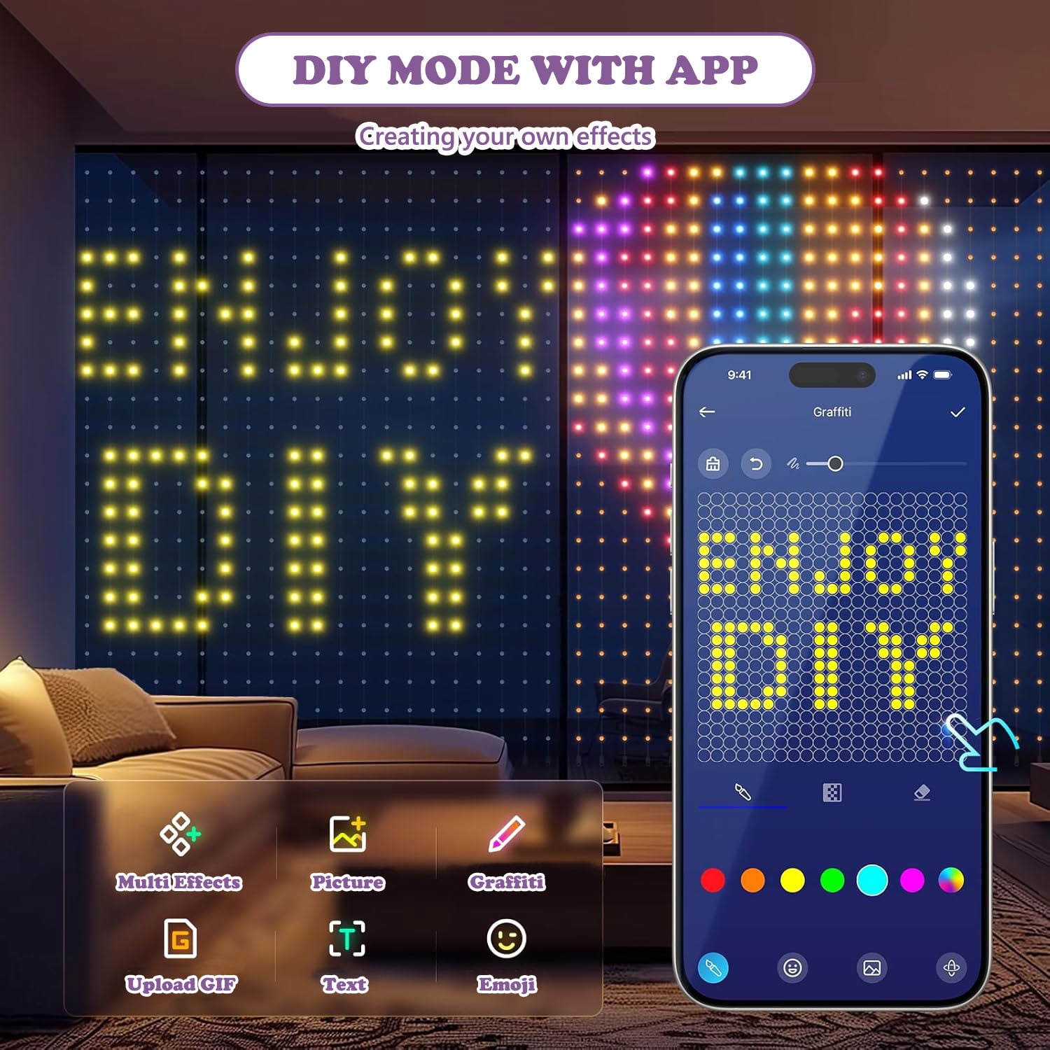 AYAMAYA Fairy Curtain Lights, 400LED IP65 Waterproof Plug in String Lights with App & Remote Control for Bedroom Outdoor Valentine's Day Decor