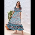 thumbnail image 4 of Vestido Informal, Fluido, con Estampado Floral Bohemio, Hombros Descubiertos, para Mujer (Verano 2025) Azul XL, 4 of 9