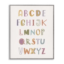 Stupell Industries Soft Doodle Alphabet Education Painting Gray Framed Art Print Wall Art, 16 x 20