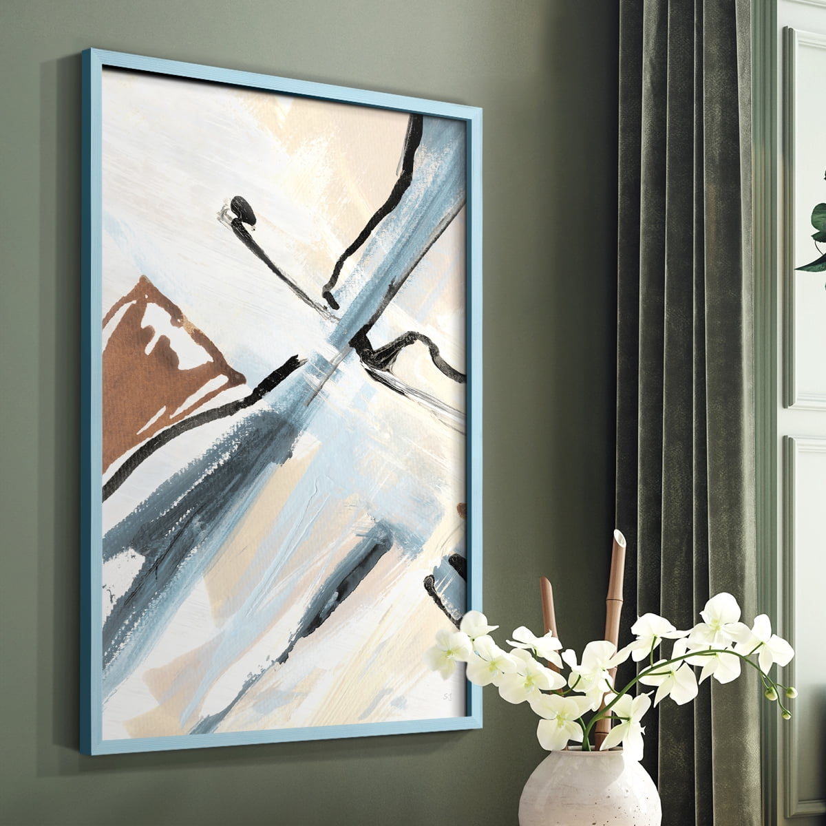 Dancing Wind Revisit I Framed Print in Blue Solid Wood Framed Print No Nail Hanging