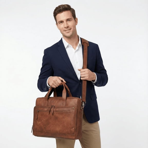 17-inch Genuine Leather Laptop Briefcase for Men and Women – Brown Leather Messenger Bag for Professional Work, Office, College & Travel Computer Laptop Bag