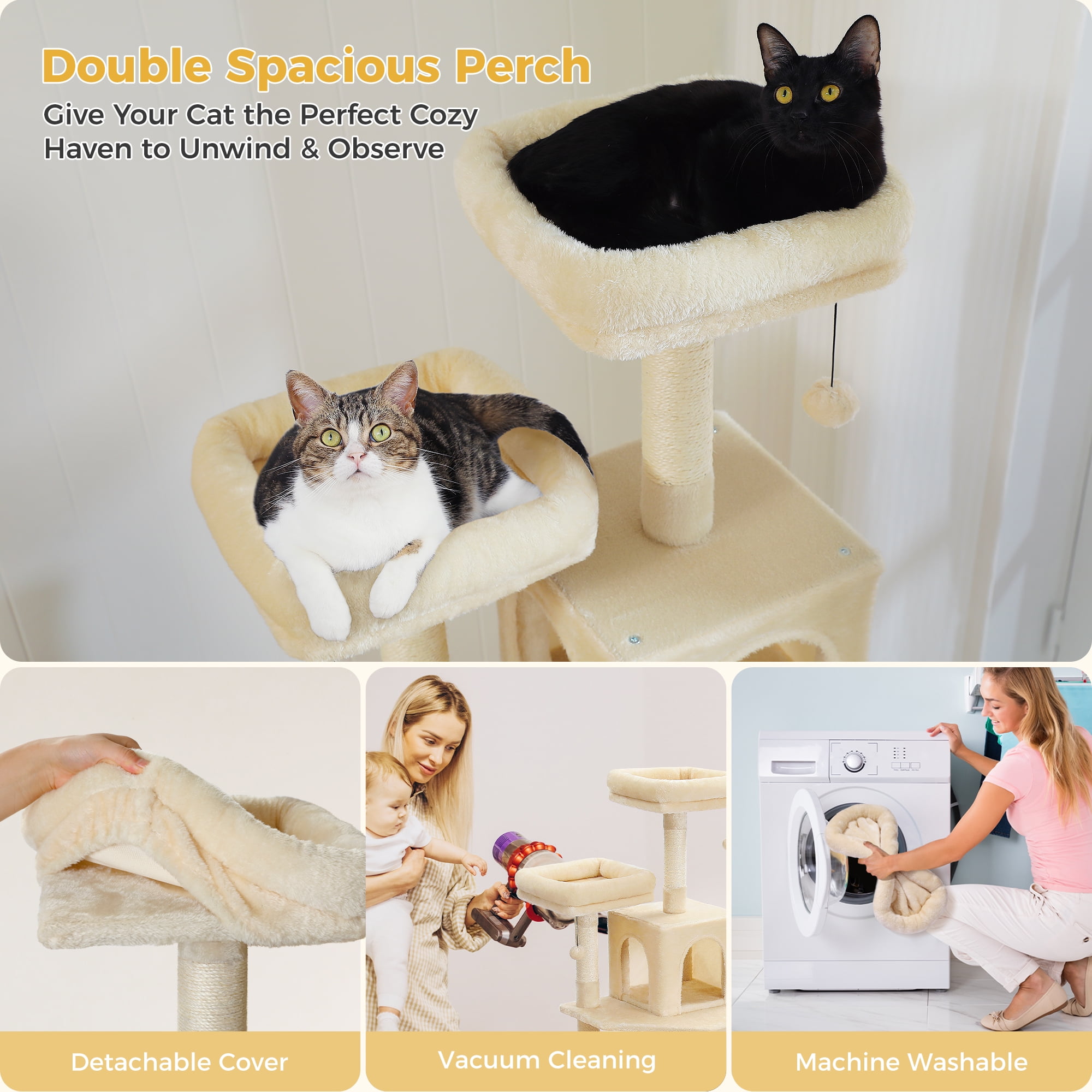 PAWZ Road 64" Cat Tree Tower Large Scratching Posts Tower for Bigger Cats,Beige