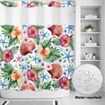 thumbnail image 4 of No Hook Shower Curtain with Built-in Rings - Tropical Coastal Washable Waterproof Fabric Bathroom Curtains for Hotel,Rentals, 72 X 72 Inch Long , Summer Shell Starfish Blue Green Pink, 4 of 9