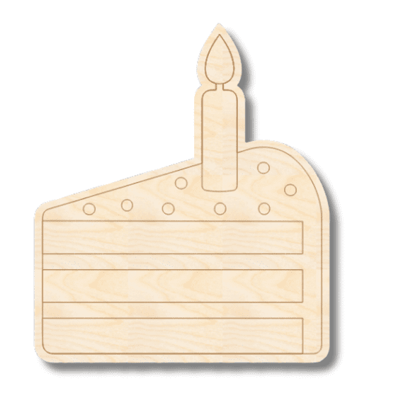 Unfinished Wood Etched Birthday Cake Slice Shape | Paint By Line Crafts 14" / 1/8"