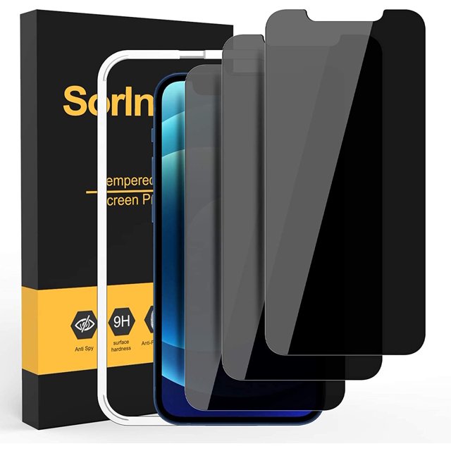 (3 Pack) Sorlnern Privacy Screen Protector for iPhone 12, iPhone 12 Pro Privacy Screen Protector, Anti Spy Tempered Glass Film, with Easy Installation Tray (iPhone 12 Pro/iPhone 12 6.1")