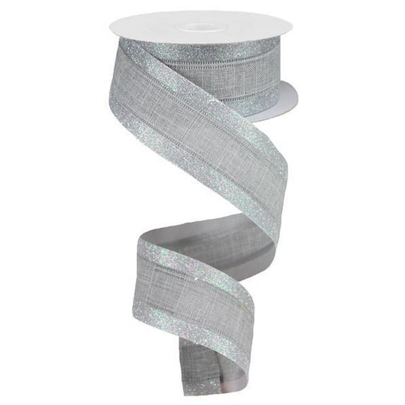 3-in-1 Royal Burlap Glitter Wired Ribbon - Grey Silver Iridescent 1.5 Inches X 10 Yards