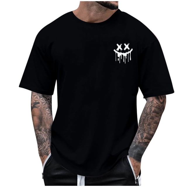 T-Shirts à Col Rond pour Hommes Séchage Rapide Imprimé Polyester, Coupe 3D Col Rond Haut Athlétique pour Gym, Course, Cyclisme & Décontracté