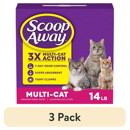 (3 pack) Scoop Away Multi Cat Litter With Meadow Fresh Scent, 14 lb. Box