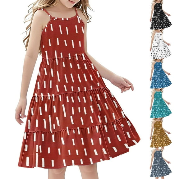 Ashirexll Teen Summer Dresses, Girls Summer Dress, Girl's Summer Boho Style Casual Sleeveless Tiered Slip Dresses for 4-14Y