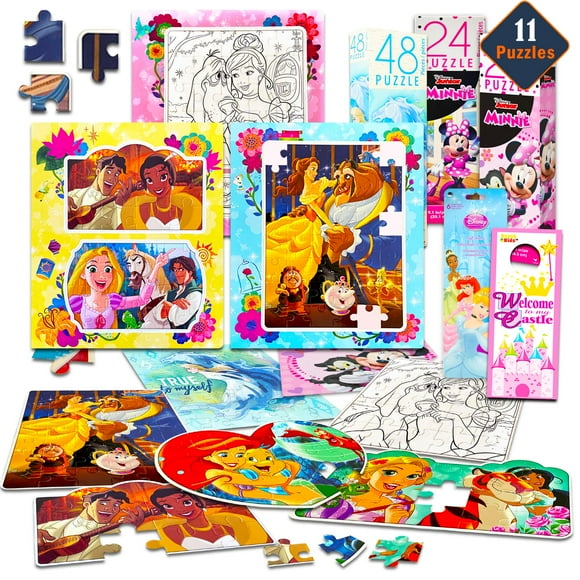 Disney Jigsaw Puzzle Bundle ~ 11 Unique Disney Jigsaw Puzzles Featuring Cinderella, Disney Princesses, and Minnie Mouse with Stickers (Disney Games)