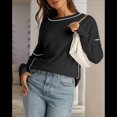 thumbnail image 4 of Sudadera Informal de Cuello Redondo para Mujer, Larga, Talla Grande, , con Costuras en Contraste, para Otoño. Negro L, 4 of 8