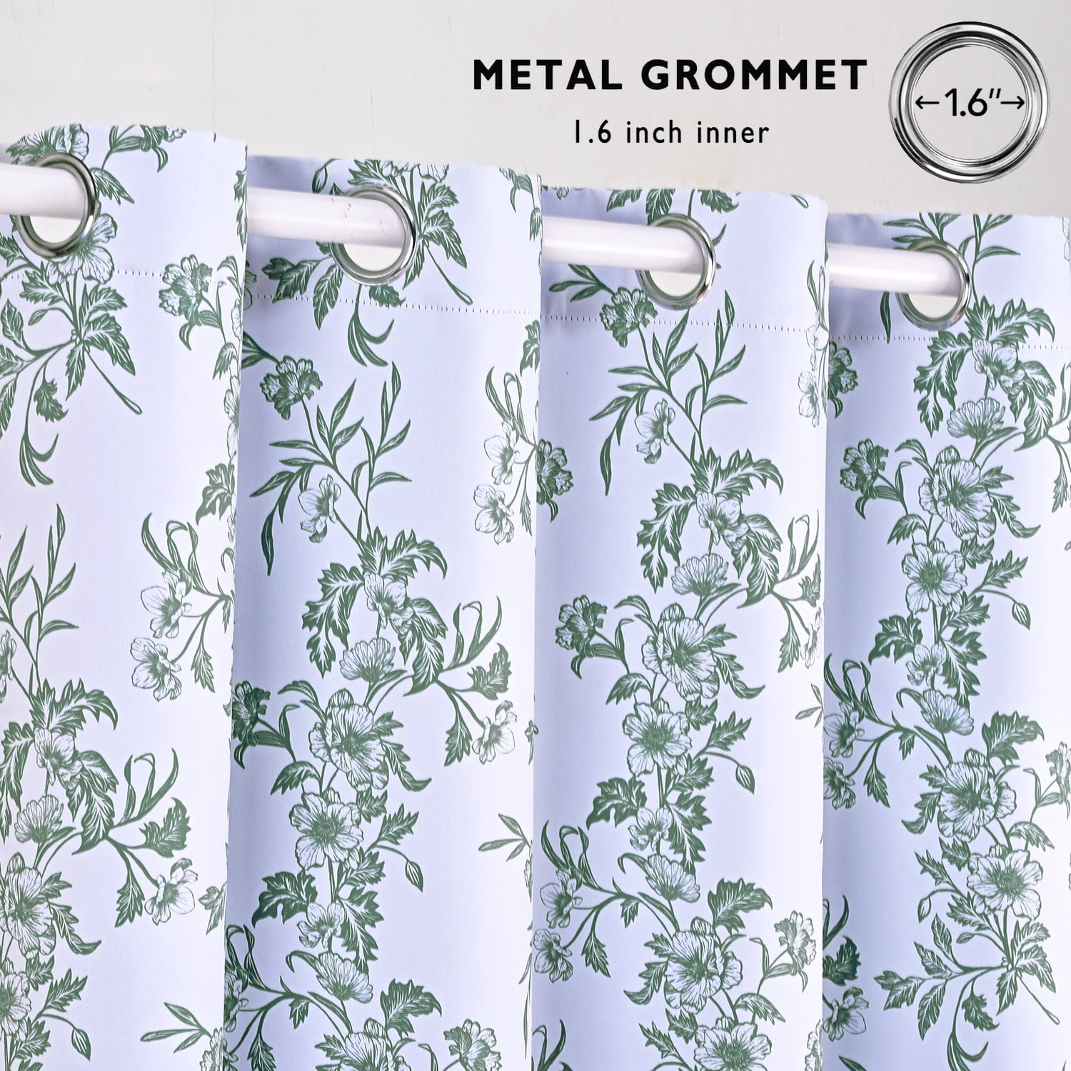 Alishomtll Floral Curtains Blackout Thermal Insulated Room Darkening Window Drapes for Living Room,Sage Green ,52"x63", 2 Panels