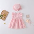 thumbnail image 4 of GYRATEDREAM Infant Baby Girl Sleeveless Dress + Hat Outfits Lapel Daisy Print Birthday Party Holiday Princess Dress Cute Spring Summer Fall Clothes for 2-15M Pink, 4 of 8