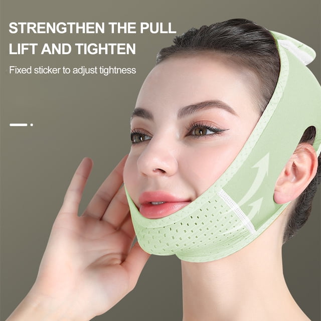 Women Chin Strap with Adjustable Fastener Tape Soft Breathable Double Chin Reducer Beauty Face Sculpting Bandage