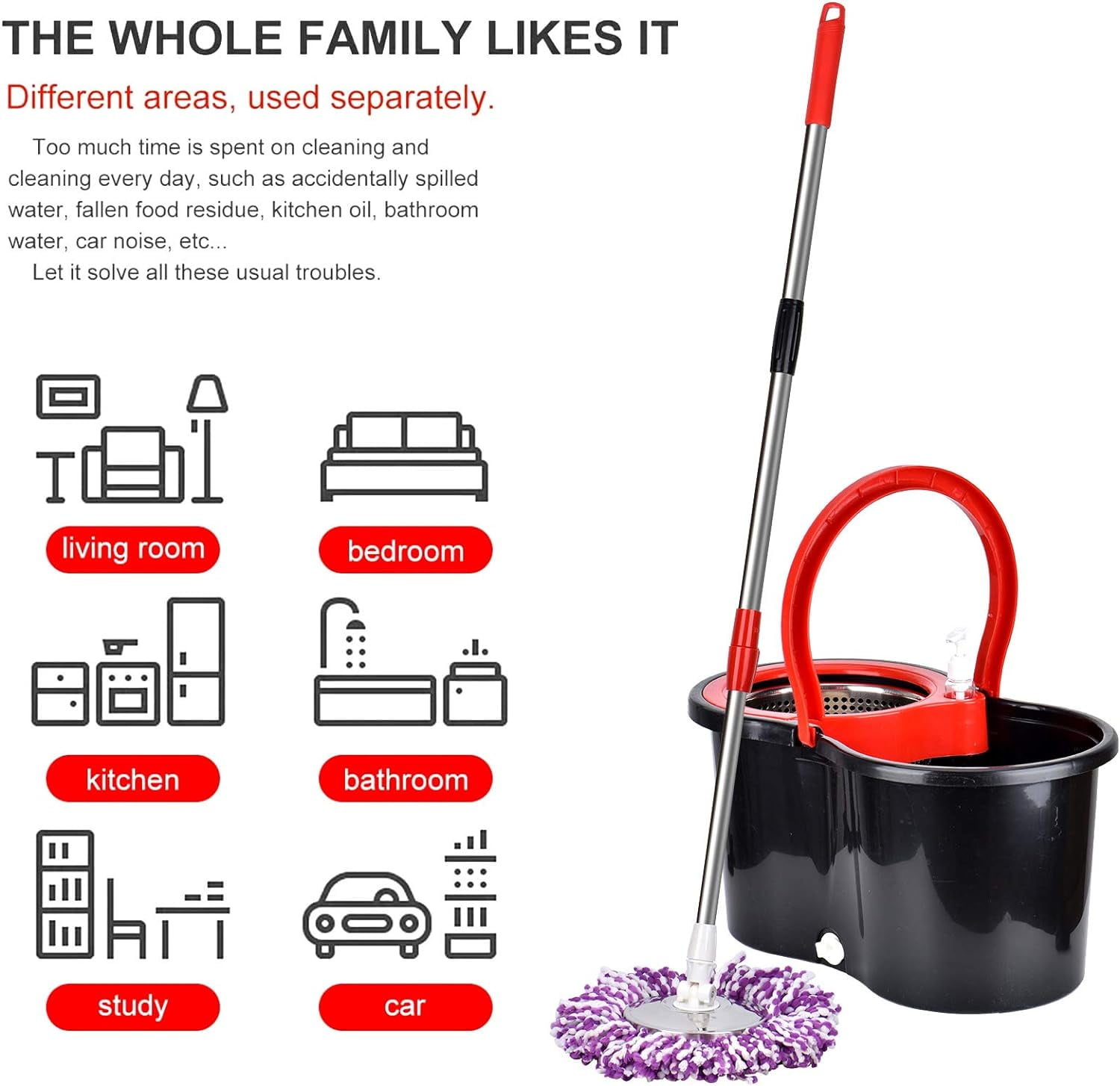 Spin Mop and Bucket with Wringer Set, 360 Spinning Mop Bucket System with 3 Microfiber Mop Replacement Heads and 61" Stainless Steel Adjustable Handle for Floor Cleaning (20QT)