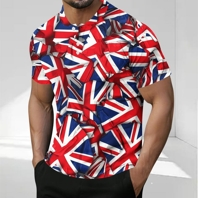 Blusas y camisas de manga corta y cuello redondo para hombre. Blusa informal de poliéster con cuello redondo y botones estampados de manga corta para hombre.