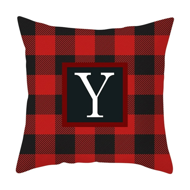Yhmxh Fundas de cojín con estampado de piel de melocotón y veintiséis letras. Funda de cojín a cuadros.