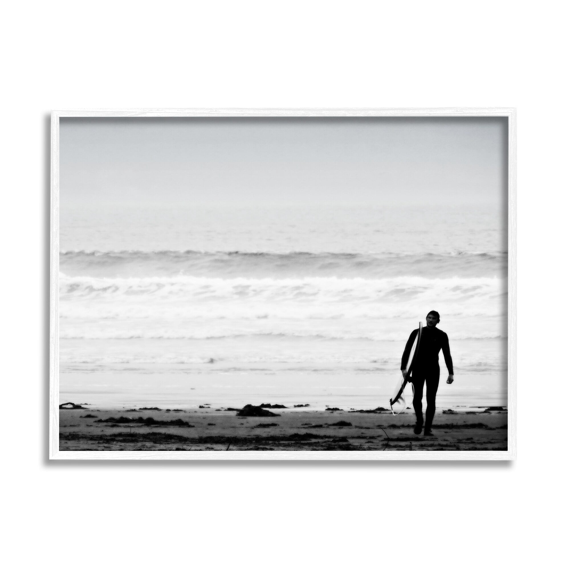 Stupell Industries Surfer Silhouette Beach Stroll Distant Ocean Waves Photograph White Framed Art Print Wall Art, Design by Graffitee Studios