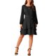 thumbnail image 2 of Vestidos de Otoño para Mujeres INSPIRE CHIC con Cuello Redondo, Manga Larga, Cintura con Cinta, Volantes, Mini, Estilo Skater, Color Negro, 2 of 5