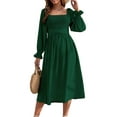 thumbnail image 3 of Liacowi Women Tie Back Long Puff Sleeve Dress Shirred Ruffle V Neck Midi Dress Reversible High Waist A Line Dress, 3 of 5