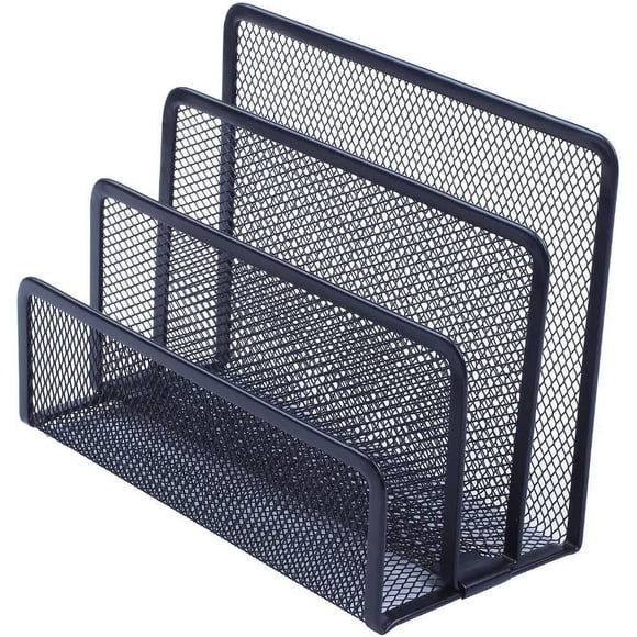 Desktop Counter Office Supply, Metal Mesh File Holder For Quick Access, Foldable And Adjustable With 3 Compartments For Document Sorting, Lightweight And Sturdy, Black Mesh Letter Sorter