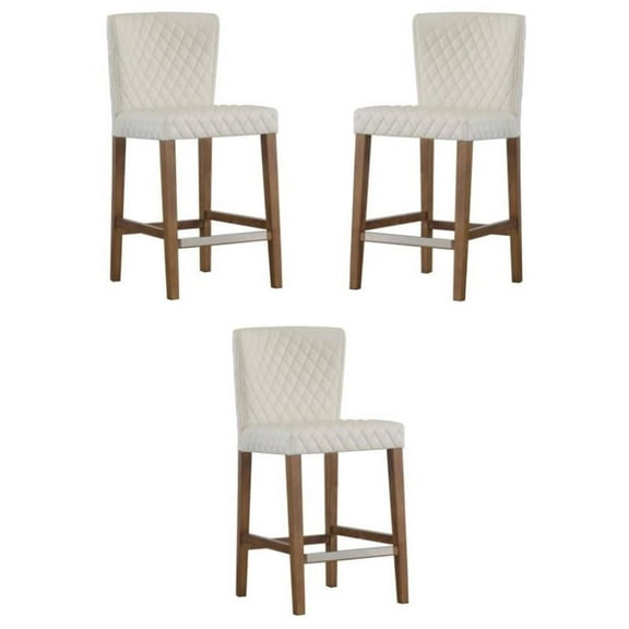 Home Square 25.5" Leather Counter Stool in White - Set of 3