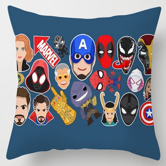 Funda de almohada de anime de Disney SpidSuffolk Services.com Impresión de figuras de Los Vengadores de Iron Man América 45x45cm