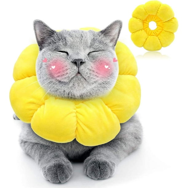 Collar ajustable amarillo para gatos, collar antimordeduras para gatos, collar antilamidos posquirúrgico, collar protector para gatos, collar de recuperación para gatos y cachorros