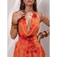 thumbnail image 6 of Multicolor Burnt Orange Floral Mesh Chiffon Deep V Halter Mini Dress With Ruffle Hem, 6 of 8