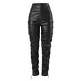 thumbnail image 6 of Women Leather Ruched Low Waist Skinny Pants Stacked Leggings Tights Party E Girl Streetwear Casual Comfortable Sweatpants for Women Relaxed Fit Pant, 6 of 8
