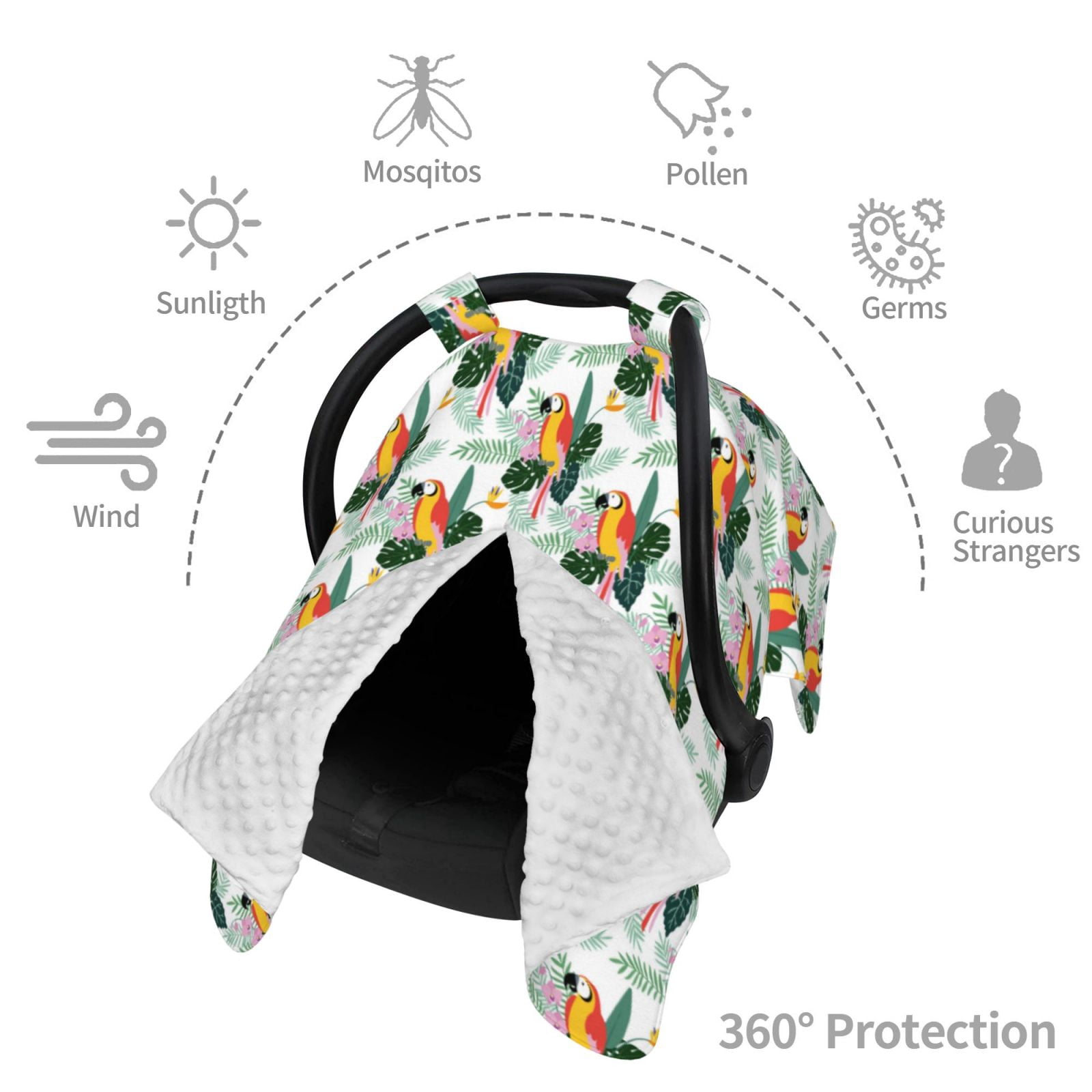 Car Seat Cover Baby - Colorful Parrot Flower Palm Leaf Breathable Infant Car Seat Cover for Baby Carseat, Lightweight Comfort Baby Essentials Must Haves Newborn Stuff for Girl Boy