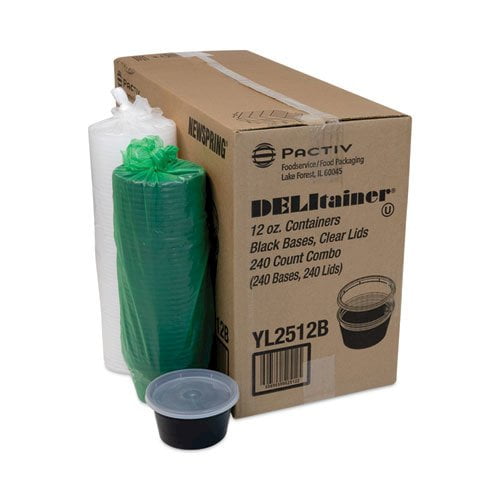 Pactiv Corp. YL2512B Newspring DELItainer 4.55 in. Diameter x 2.45 in. H 12 oz. Plastic Microwavable Container - Black/Clear (240/Carton)