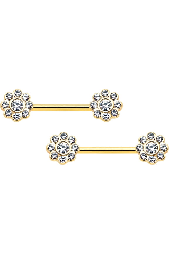 14G Womens Piercing 316L Stainless Steel 2Pc Bright Whimsical Flower Nipple Ring Set 9/16