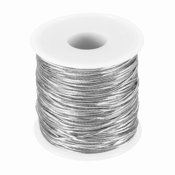 Uxcell 1mm Metallic Elastic Cords, Tinsel Elastic Stretch String Cord Thread Braiding Rope for Craft Making Gift Wrapping Ornaments, Silver Tone, 55 Yards Each