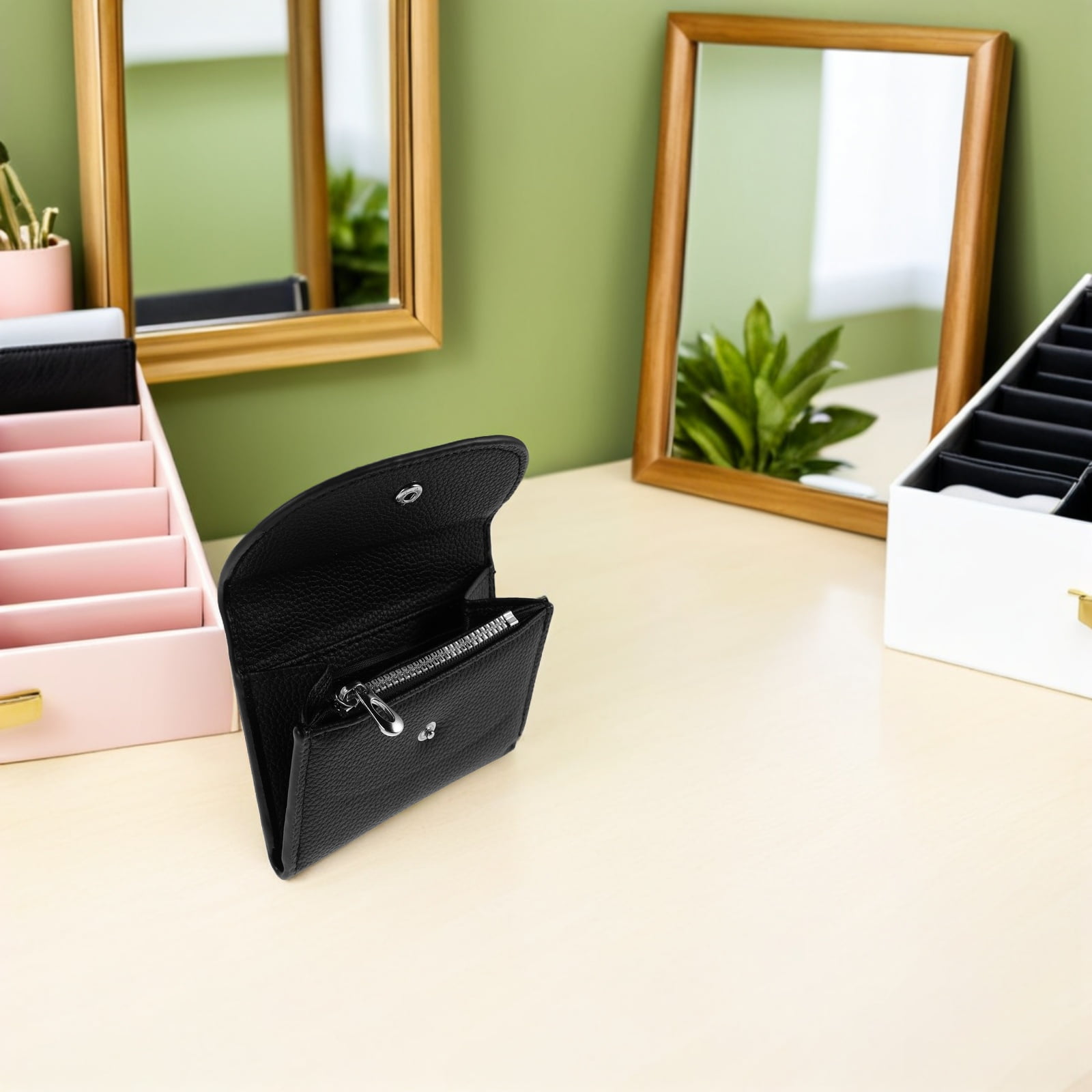 UPOUART Black Ultra Thin Wallet Small Coin Purse Compact Slim Card Holder for Everyday Use