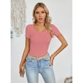 thumbnail image 3 of Women's Summer Scoop Neck Short Sleeve T-Shirts Ribbed Knit Slim Fitted Casual Basic Top, 3 of 6