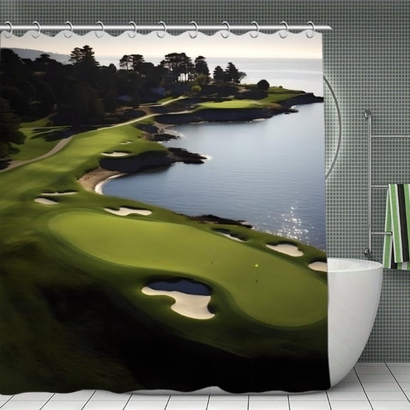 Pebble Beach Golf Course Shower Curtain 70.8x70.8 Inch,Bathroom Shower Curtain,Home Waterproof Fabric Shower Curtain Bathtub Decor with Hooks