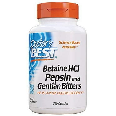 Doctor's Best Betaine HCI Pepsin and Gentian Bitters, Non-GMO, Gluten Free, Digestion Support, 360 Caps