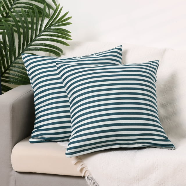REGALWOVEN Pack de 2 fundas de cojín decorativas nórdicas modernas cuadradas con rayas azules 18" x 18"