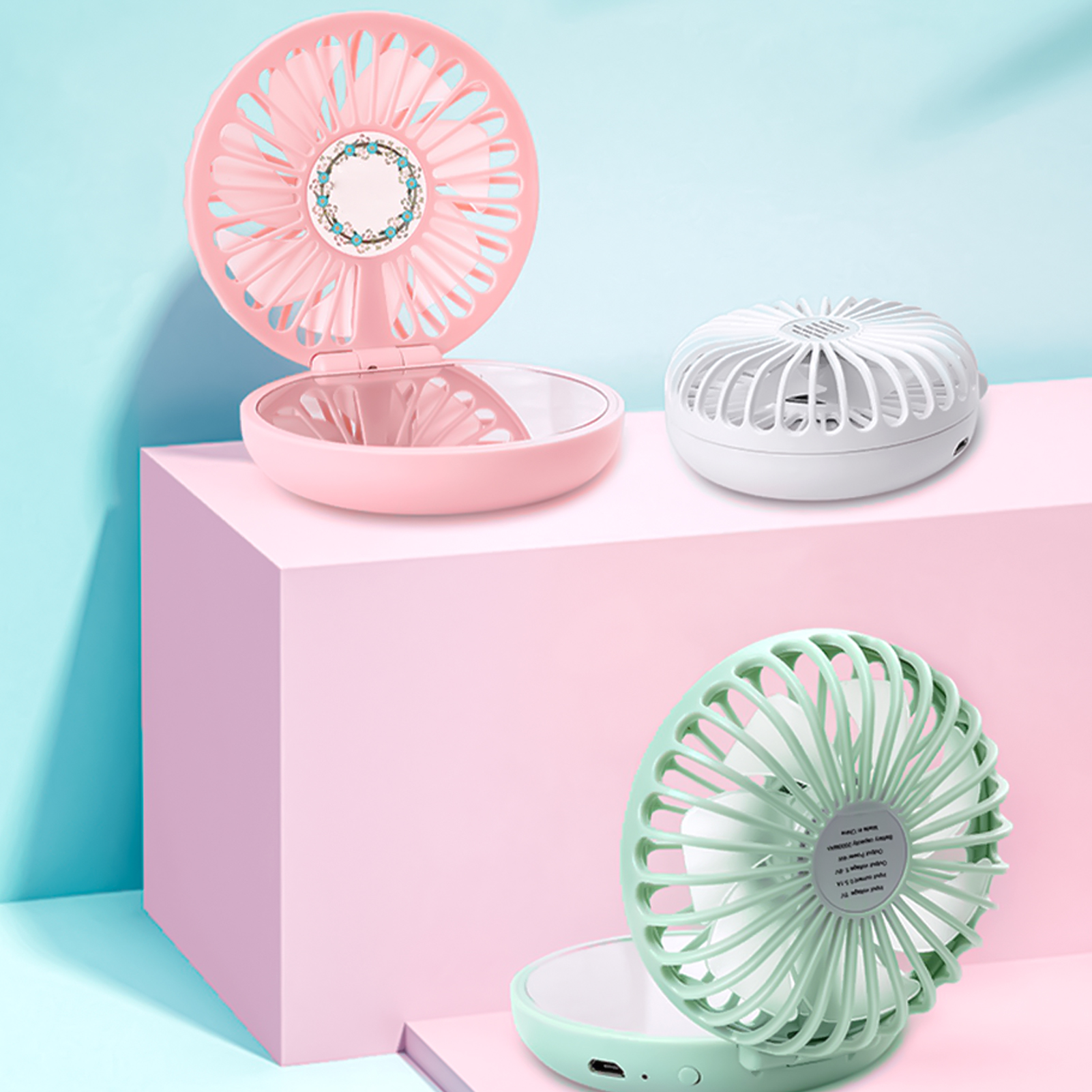 BetterZ Portable Fan with Mirror Rechargeable ABS LED Cosmetic Beauty