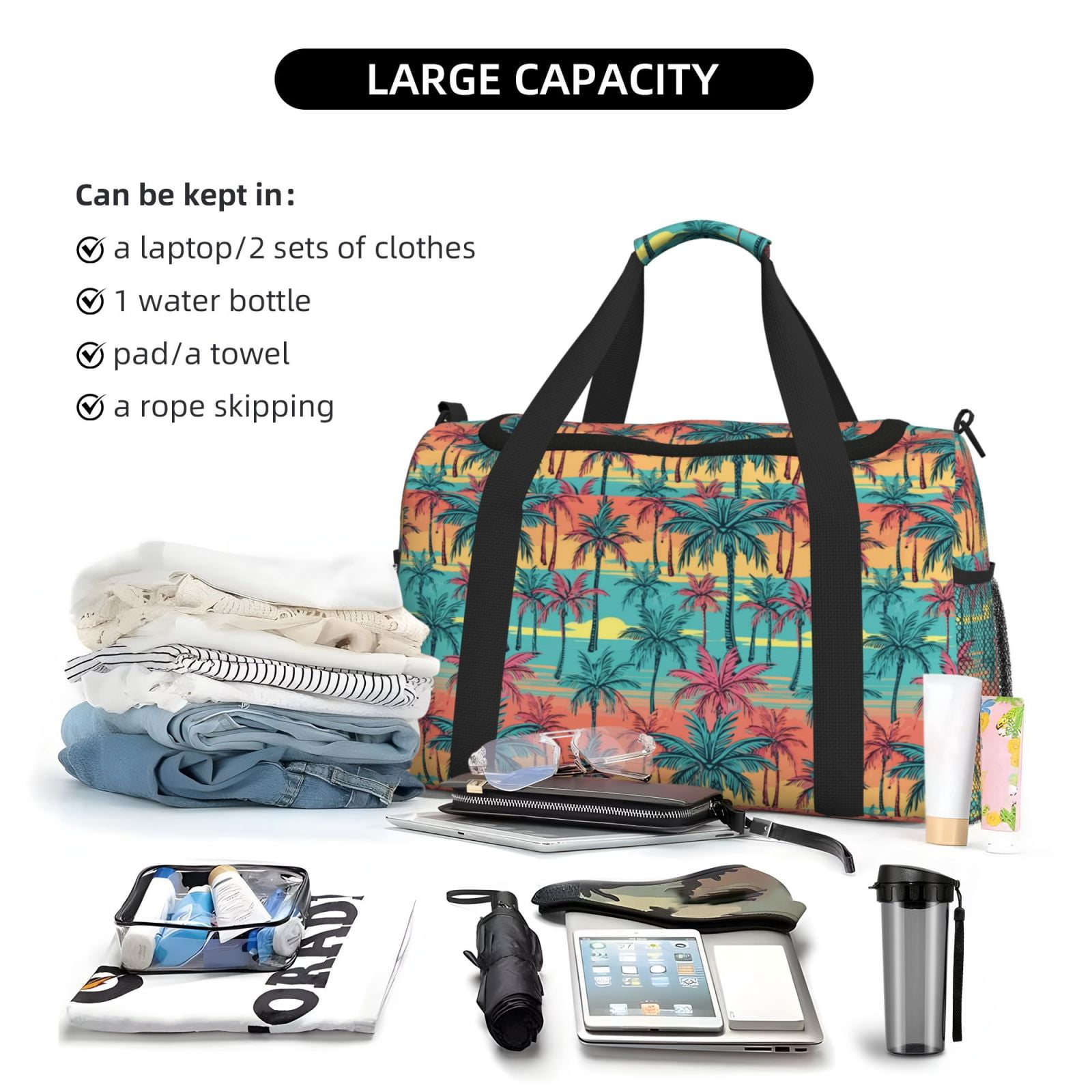 Fuzoiu Hawaii Palms Print Travel Duffle Bag,Carry On Tote Bags,Duffel Bag,Sport Gym Bag, Hospital Bag for Labor and Delivery, Overnight Bag,Luggage Bag