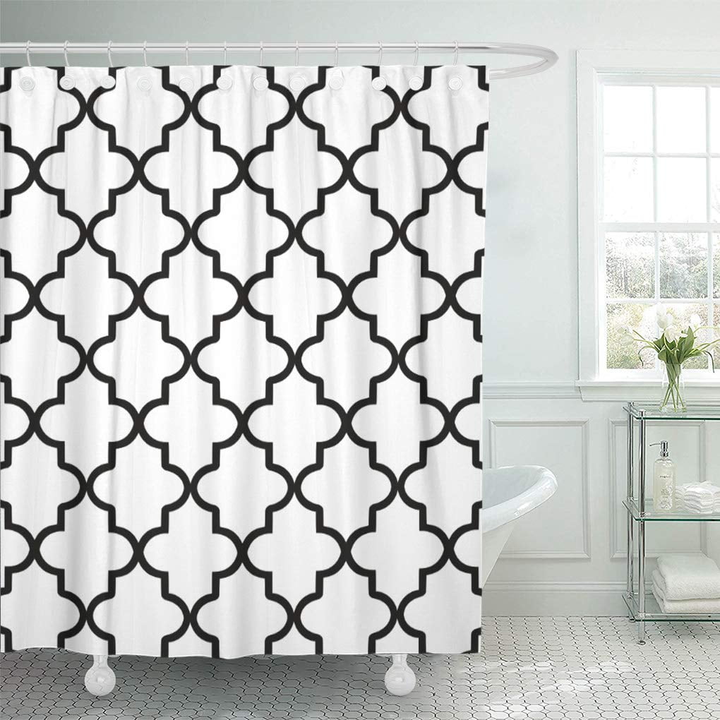Shabby Trellis Geometric Linen Fabric Shower Curtain Gold/White 