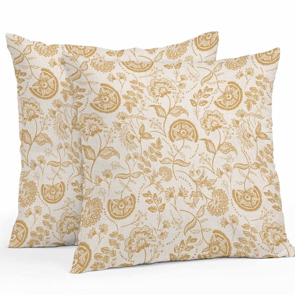 Farmhouse Yellow Floral Outdoor Pillow Covers Pack of 2 Linen Boho Flower Rustic Country Waterproof Throw Pillow Covers Decorative Cushion Cases for Patio Garden Tent Balcony Couch 16x16 inch