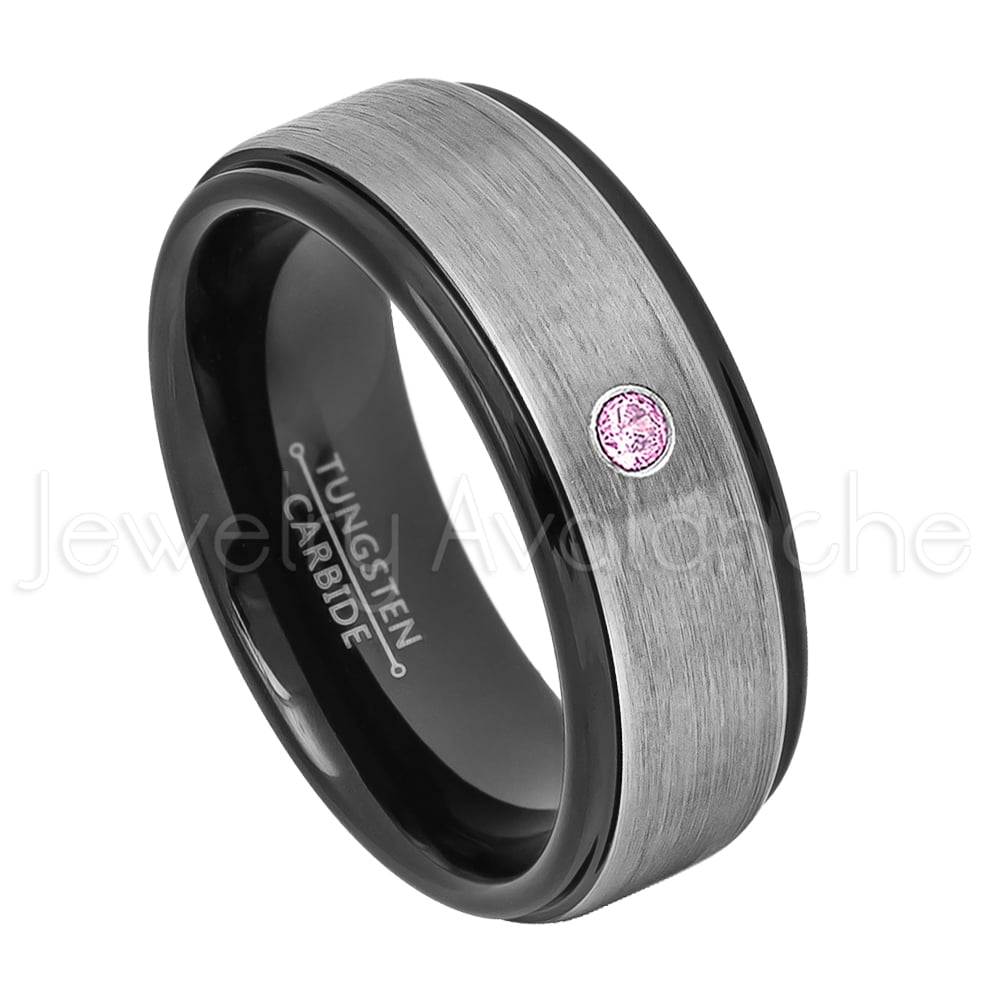 October Birthstone Ring 7MM Comfort Fit Brushed Finish Stepped Edge Tungsten Carbide Wedding Band Jewelry Avalanche 0.07ct Pink Tourmaline Tungsten Ring October Birthstone Ring 7MM Comfort Fit Brushed Finish Stepped Edge Tungsten Carbide Wedding Band Jewelry Avalanche 0.07ct Pink Tourmaline Tungsten Ring