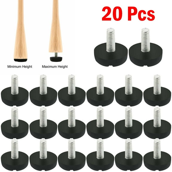 20Pcs M6 Rubber Adjustable Feet Pad With Screw Table Chair Balck Leveling Foot Pad Furniture Leg Anti-Shock Protectio