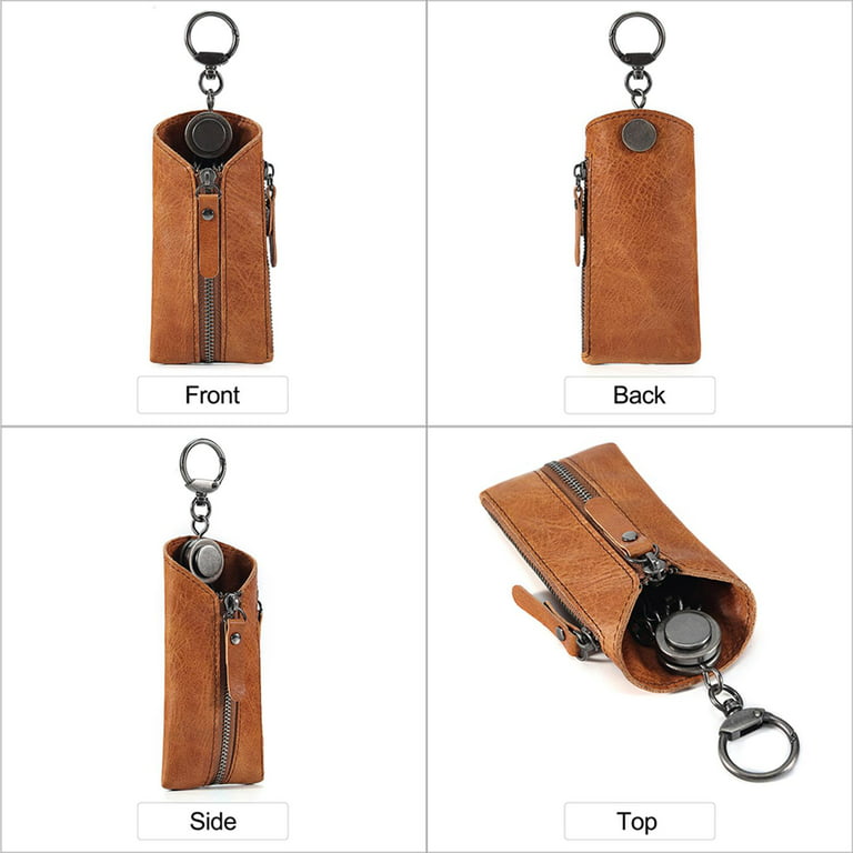 handmade Keychain leather Protective Key Case Cover key fob protector Key  Holder Small Home Storage Bag Key Ring Pouch (Small-black)